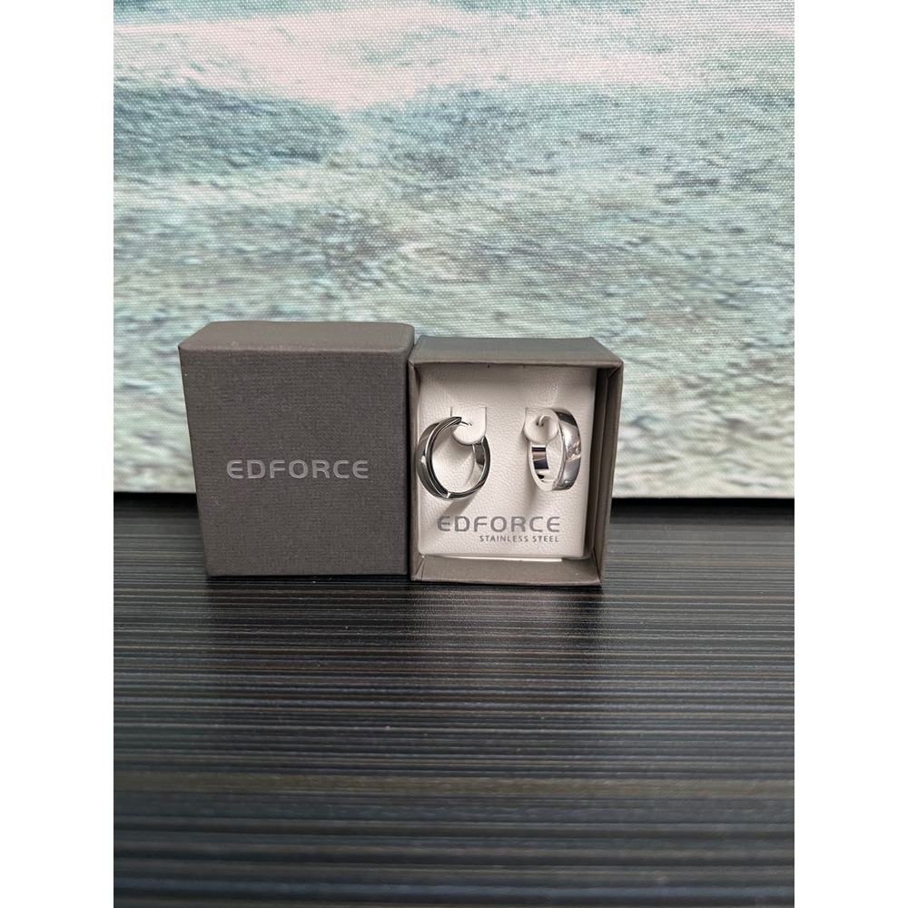 🎁EDFORCE Stainless Steel Hoop Earrings Silver Tone High Polish Huggie Hoops Box